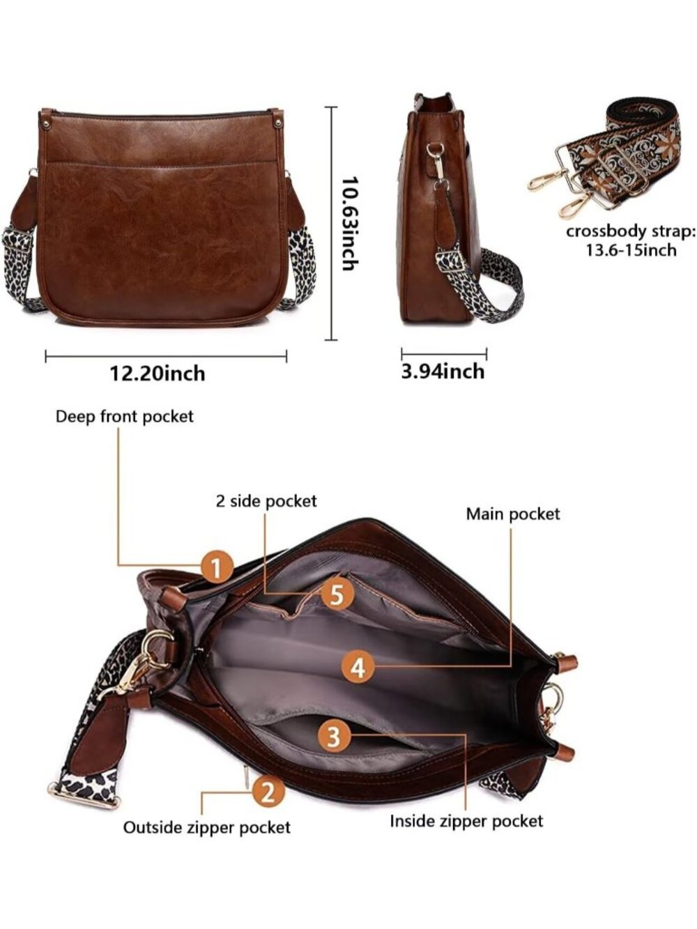 New Vegan Leather Crossbody Bags for Women Purse Shoulder Bag - Picture 3 of 6